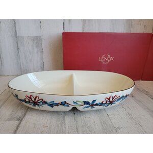 Lenox winter greetings divided oval Bowl Xmas decor
